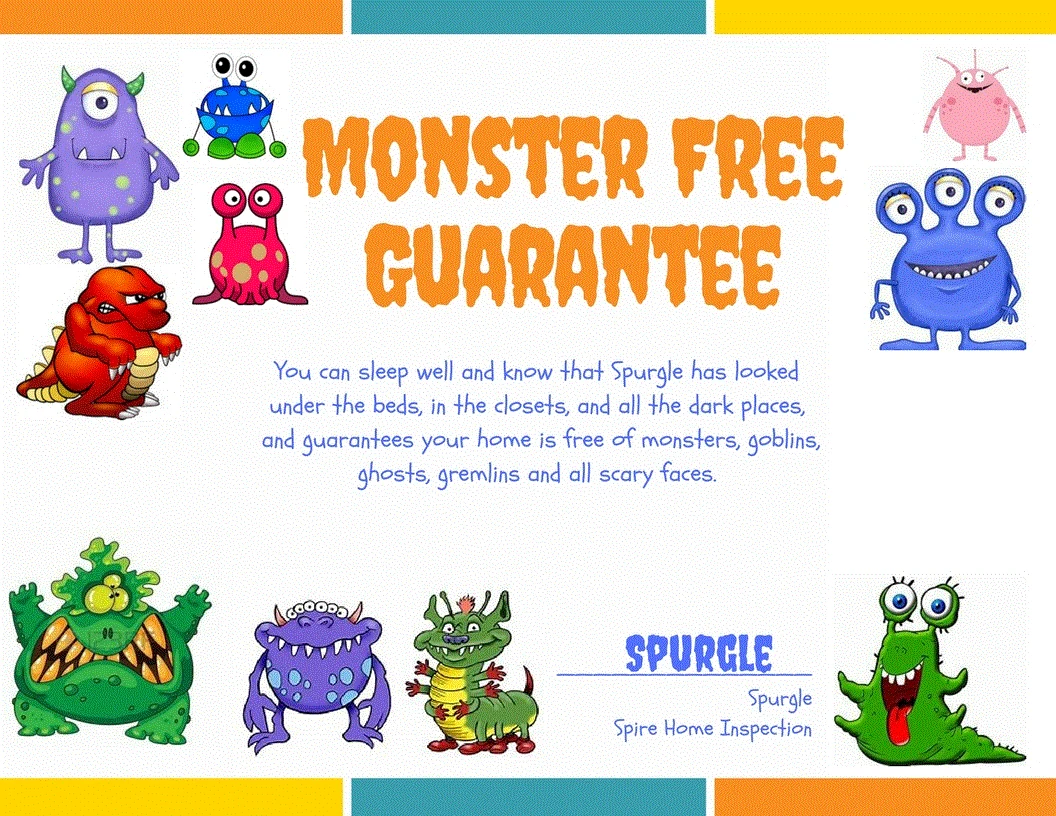 Framed Spire Home Inspection Monster Free Guarantee featuring Spurgle